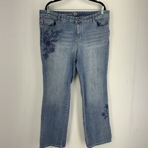 W62 Womens 16 Signature Fit Jeans Bootcut Embroidered Floral Boho Hippie Grunge